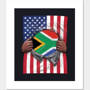 South Africa Flag American Flag Ripped - Gift for South African From South Africa Posters and Art